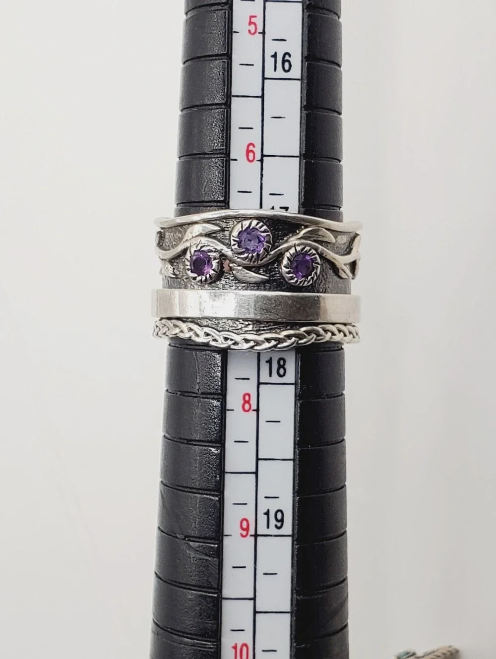 Genuine Amethyst 925 Sterling Silver Fidget Spinner Braided Band Leaf Ring - Picture 5 of 11